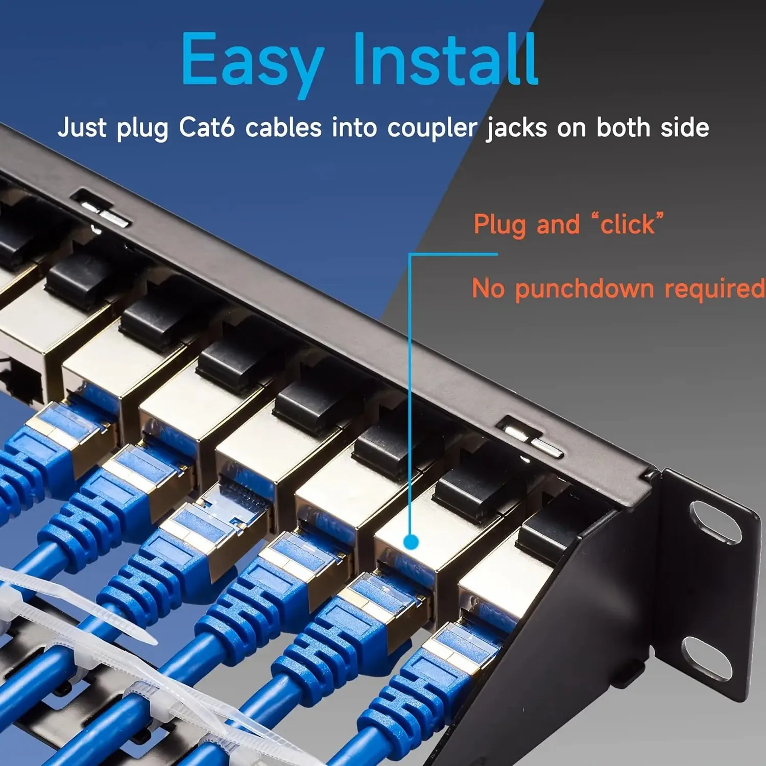 WoeoW 24 Port RJ45 Patch Panel Cat6 Feed Through, Coupler Network Patch Panel 19 Inch, Inline Keystone Ethernet Patch Panel