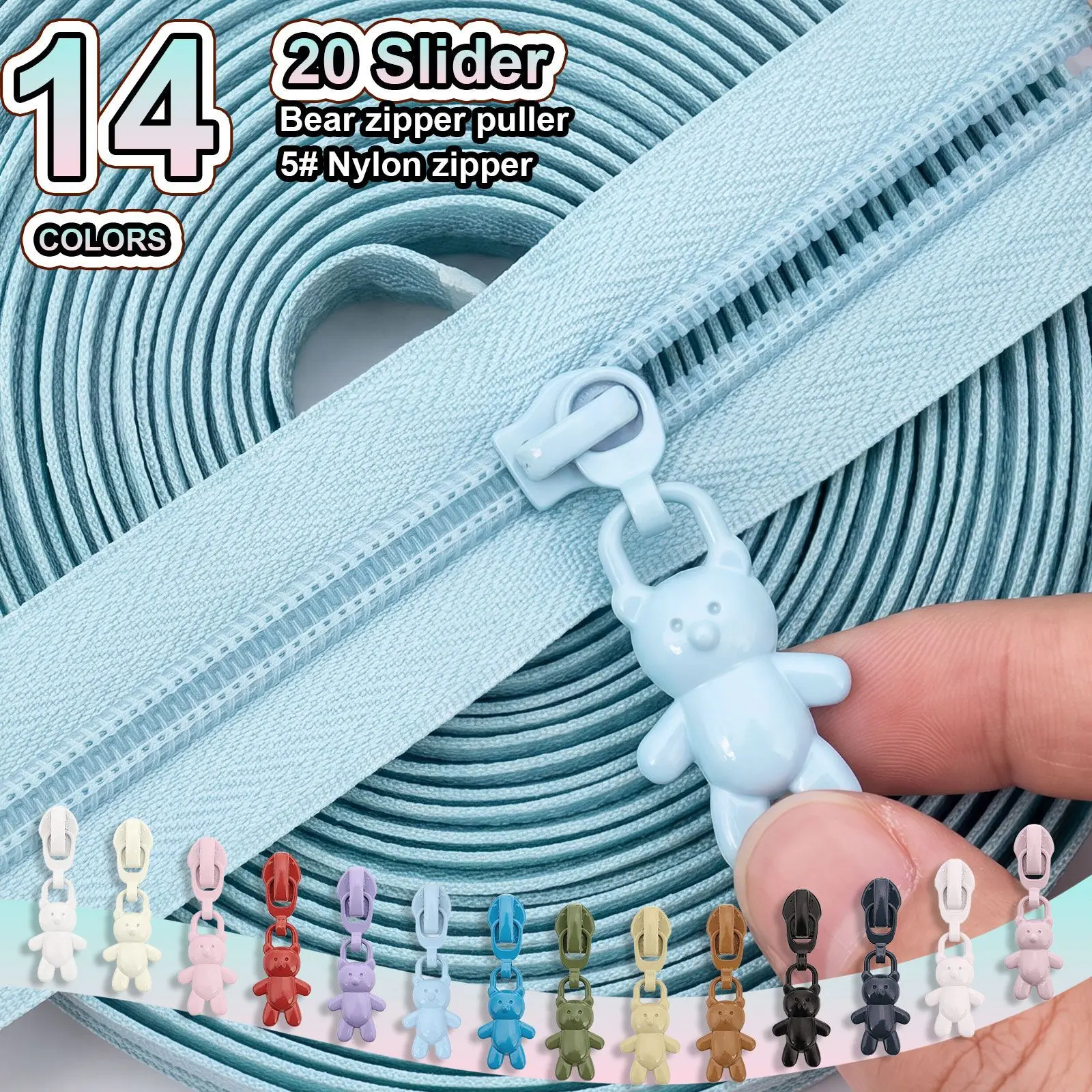 14 Colors 5 Nylon Zipper Set 45 Meters 10 Zipper Heads DIY Bear Zipper for Home Sewing And Crafts Changsons Brand from China