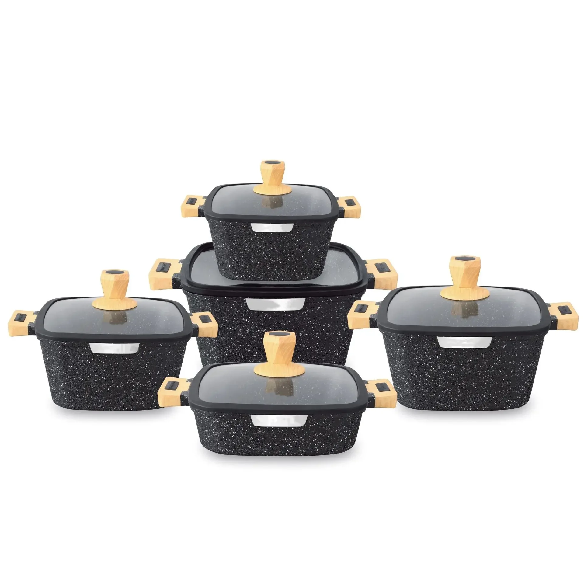 

Wholesale Nonstick Cooking Pot High Quality Die Casting Non-Stick Casserole Aluminum Cookware Set With Bakelite Silicone Lid