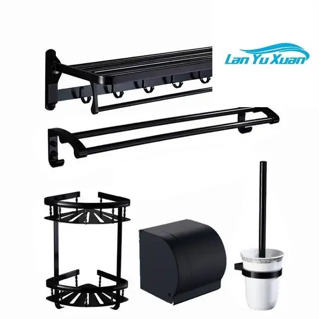 Black Color Bathroom Accessories Bathroom Fittings Kit 6 Pieces Aluminum 2021 New Bathroom Accessory