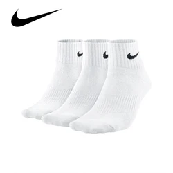 Original Nike Lightweight Unisex Sports Socks Men's and Women's 3 Pairs Casual Breathable Tube White Short Socks M L XL SX4706