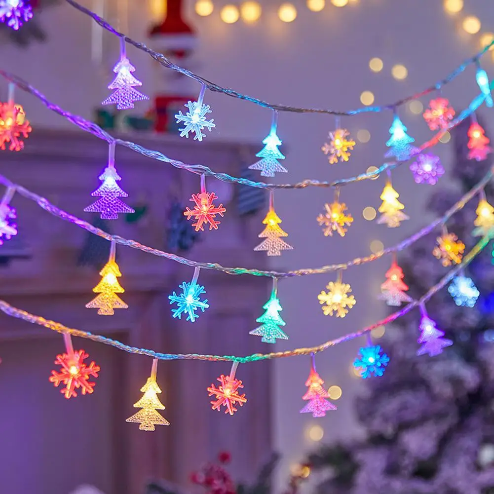 3-Meter Snowflake and Christmas Tree Battery Operated String Lights 20 LED Warm White and Multicolor Holiday Decorative Lighting