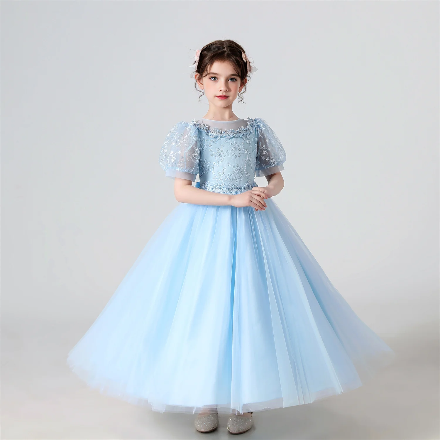 Girl Flower Dress Lace Embroidered Wedding Princess Dress Host Performance Costume Gown Christmas Party Evening Dresses