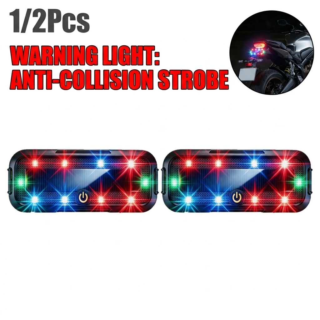 Solar-Powered Car Strobe Light Motorcycle Bike Highlight LED Waterproof Anti-Collision Safety Warning Solar Light Self-Adhesive