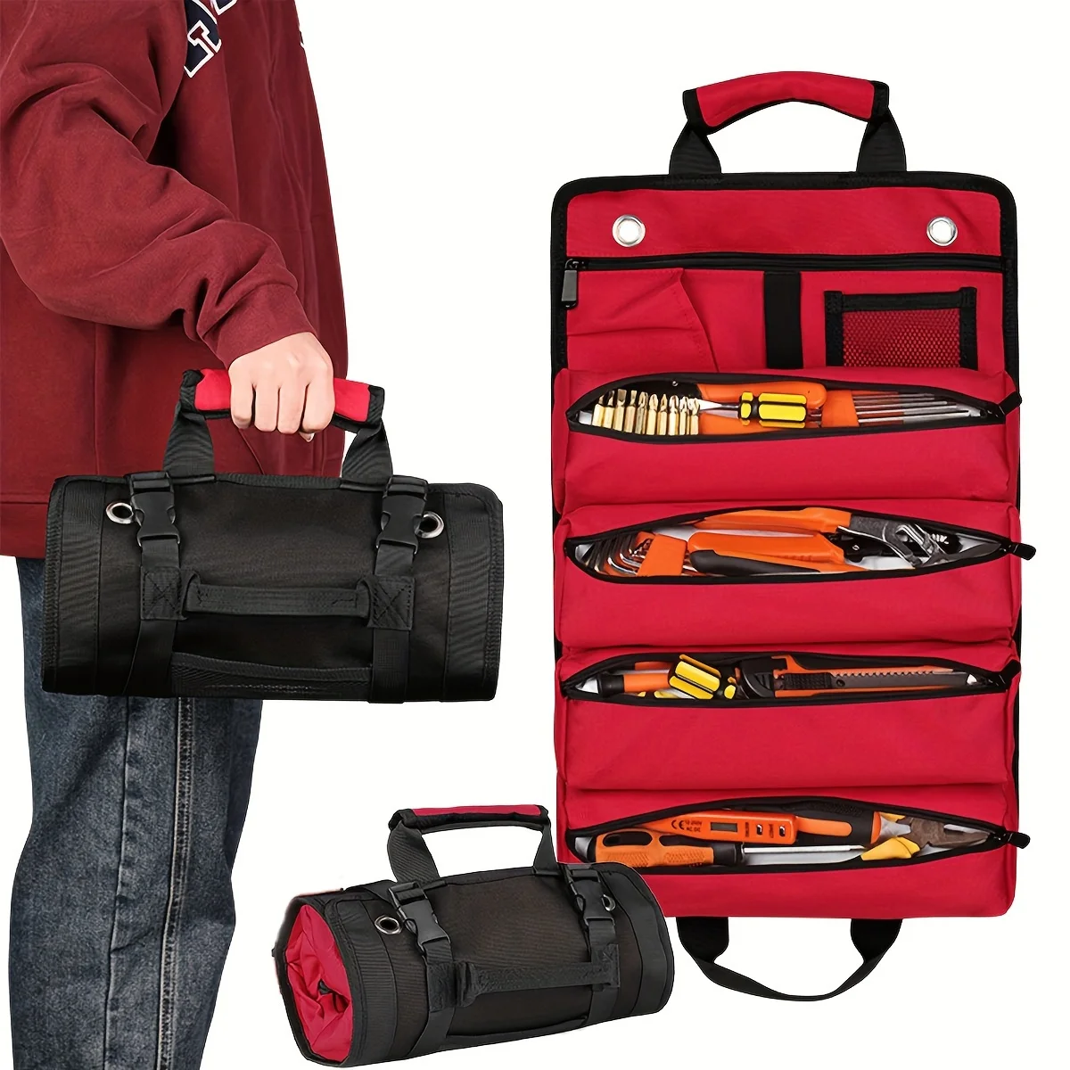 1PC Heavy Duty Rolling Tool Bag Roll up Carpenter Tool Bag Organizer for Mechanic Electrician Durable Tool Roll