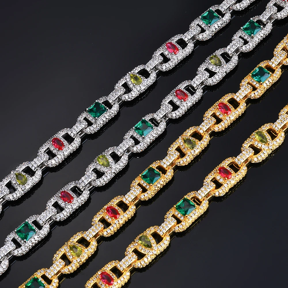 ESKEEM Custom Iced Out Diamond Keychain Mixed Inlaid Colorful Zircon Charm Hip Hop Wallet Jeans Link Big Clasp Jewelry