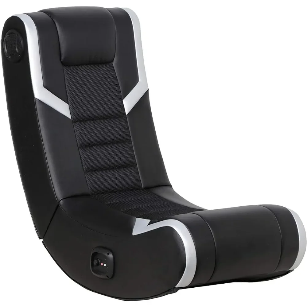 

Recliner rocking chair one person sofa headrest bluetooth speaker entertainment game foldable armrest, black and silver