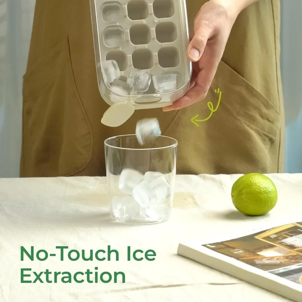 New Ice Cube Tray with Lid and Bin 21 Pcs Quick-Fill No-Touch Ice Cube Mold for Summer DIY Freezer Cocktail Tea Whisky Ice Box