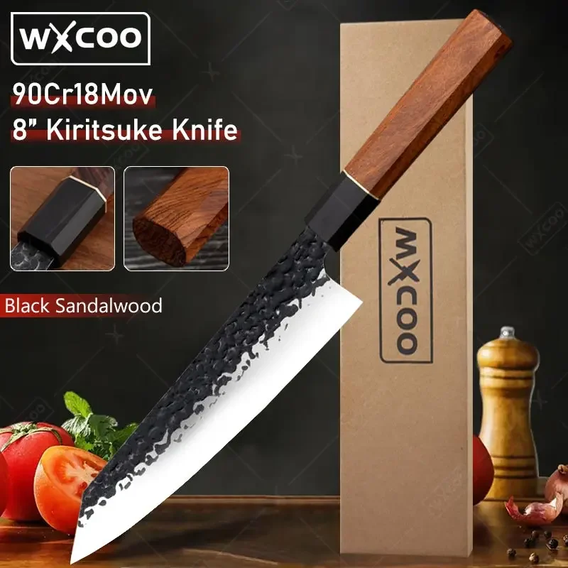 

WXCOO 8 Inch Handmade Chef Knife Japanese Kitchen Knives Forged Meat Cleaver Raw Kiritsuke Slicing Cooking Tools Wood Handle