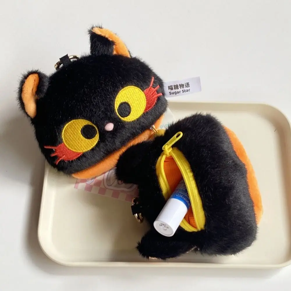 

Black Cat Plush Coin Purse with Bell Bag Pendant Cat Wallet Pendant Cute Portable Plush Earphone Bag Change Storage