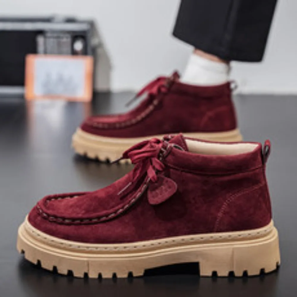 

High Quality Handmade Men Casual Cow Suede Leather Shoes Lace-up Tooling Ankle Boots Retro Designer Business Desert Boots