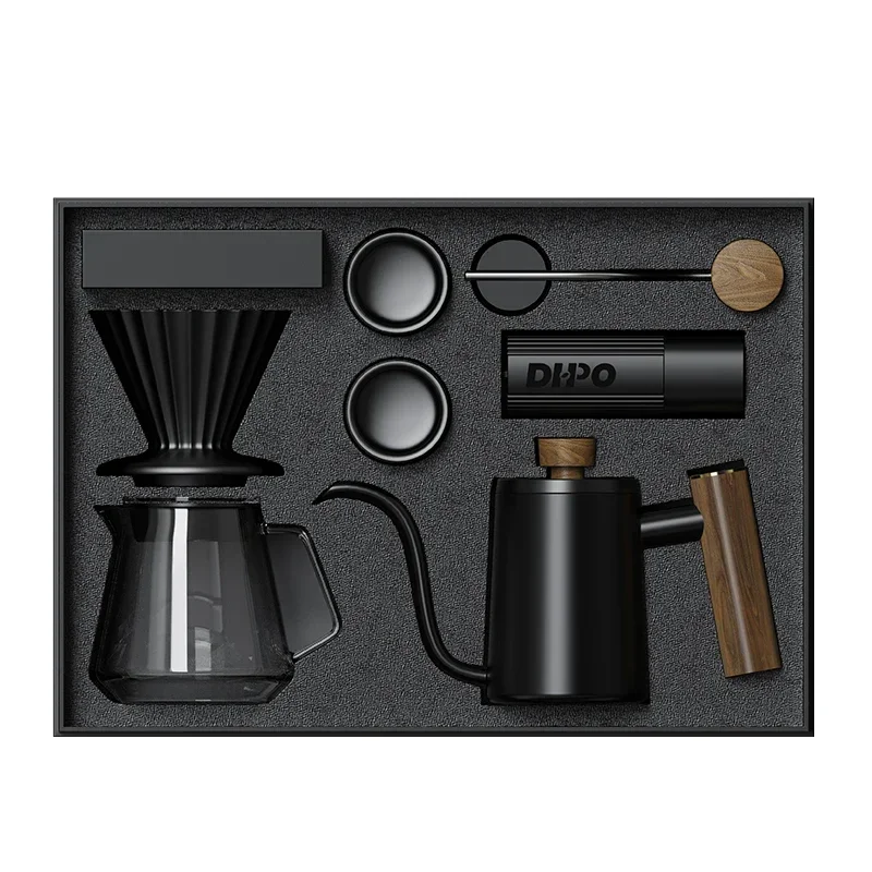 DHPO Luxury Elegant 6 Pieces Arabic Coffee Gift Set with Manual Grinder Barista Coffee Tools Set Premium Coffee Kit