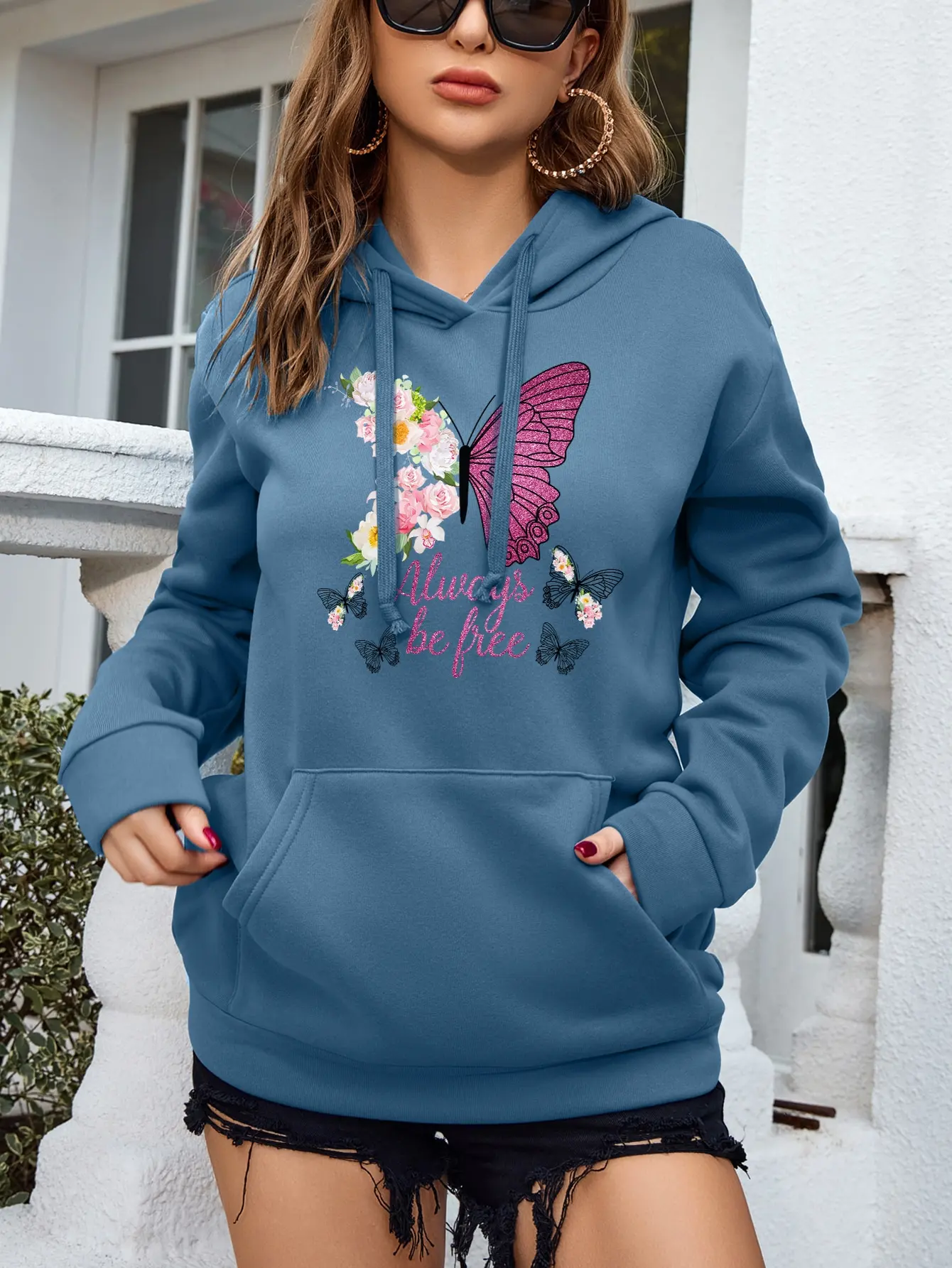 Cartoons Colorful Butterfly Creative Printing Women Hoodie All-Match Loose Hoody Autumn Comfortable Tracksuit New Street Clothes