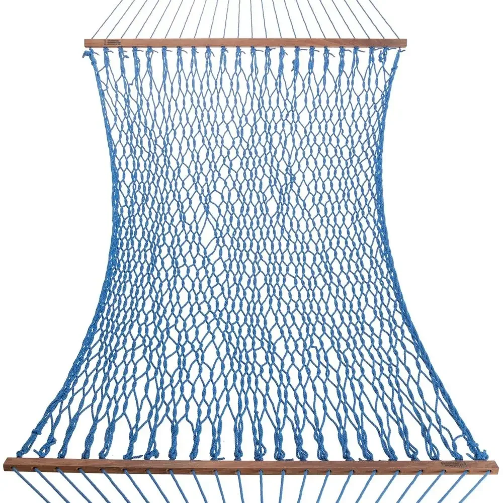 Compact Blue Durable Hammock with 450 lb Capacity, Spreader Bar, Zinc-Plated Accessories, Handcrafted in USA