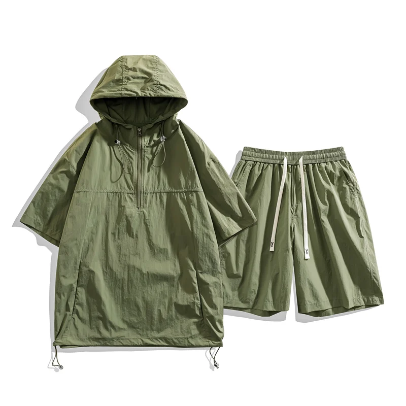 

2-Piece Men's Summer Quick drying Sports Suit Fashion Casual Sports Set Men's Short Sleeve Shorts Two-Piece Pullover Set