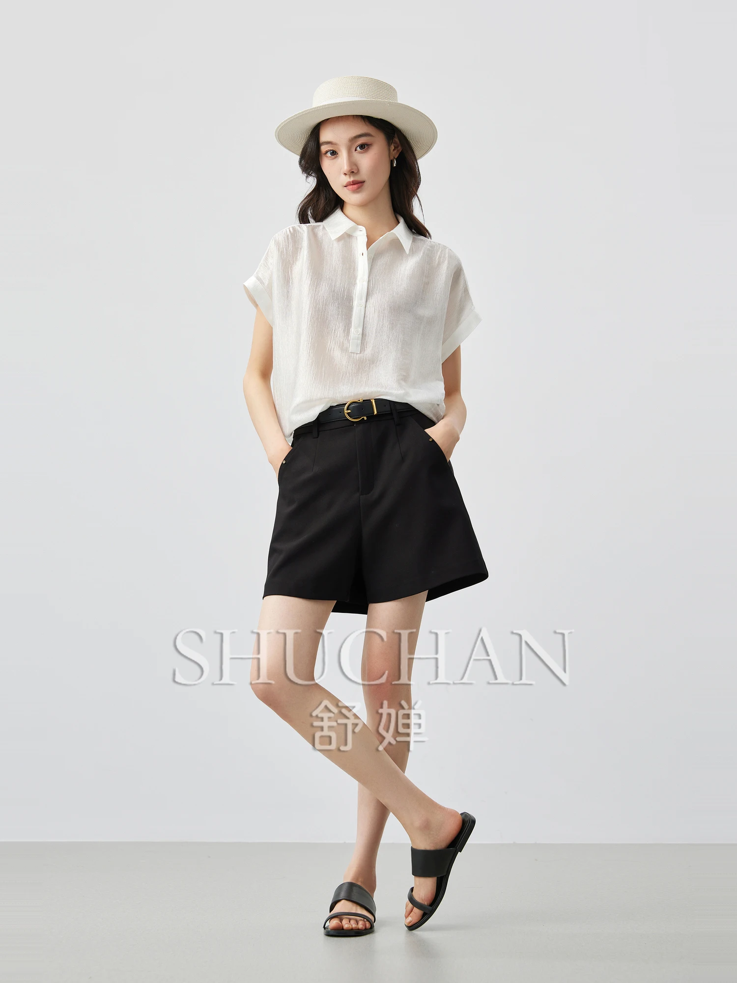 Thin Blouse Women Three-dimensional Pleated Texture Extremely Lapel Cover Rotator Sleeve Ladies Tops Shirts for Women