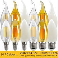 10PCS LED Bulb Filament Candle Lamp C35 E14 E12 E27 4W 6W 110V 220V Dim Edison Retro Antique Vintage Style Warm White Chandelier