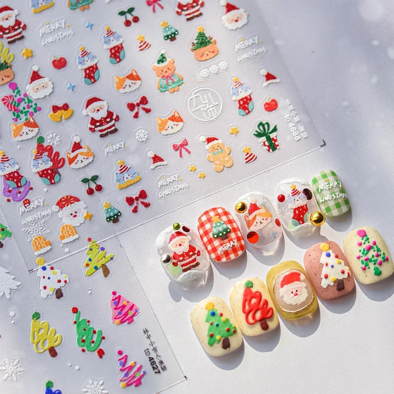 Winter Snowman Bear Cat Snowball Christmas Tree Snowflake Santa Apple Bowknot Cherry Gift Heart Nail Art Sticker Manicure Decals