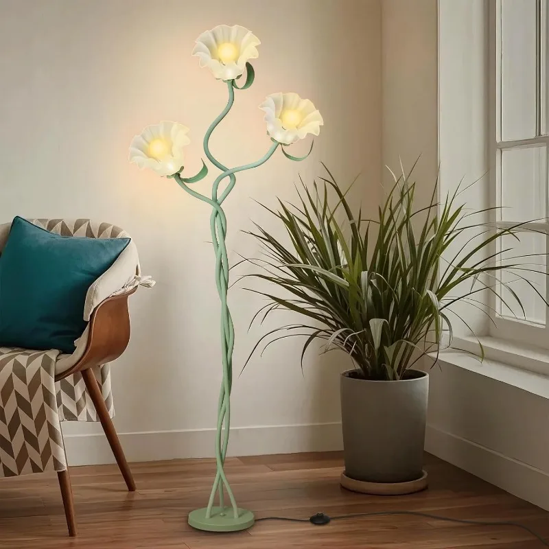 

Vintage 3 Heads Flower Floor Lamp For Living Room,3 Color Modes LED Modern Corner Standing Lamp With Goosenecks, Bright Tall Cut
