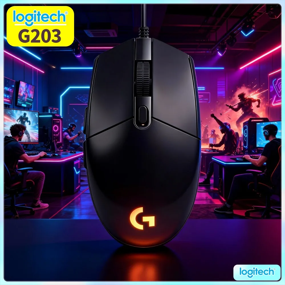 Logitech G203 Wired Gaming Mouse Multi‑Step DPI Adjust Dynamic RGB Ergonomic Palm Fit USB Plug‑And‑Play Notebook