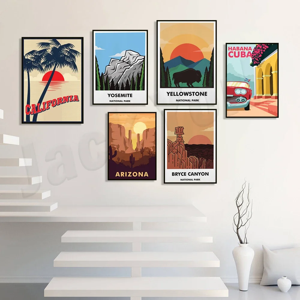 Havana, Utah, Montana, Colorado, Great Smoky Mountains, Wyoming, Bryce Canyon, Amsterdam, California palm trees travel poster