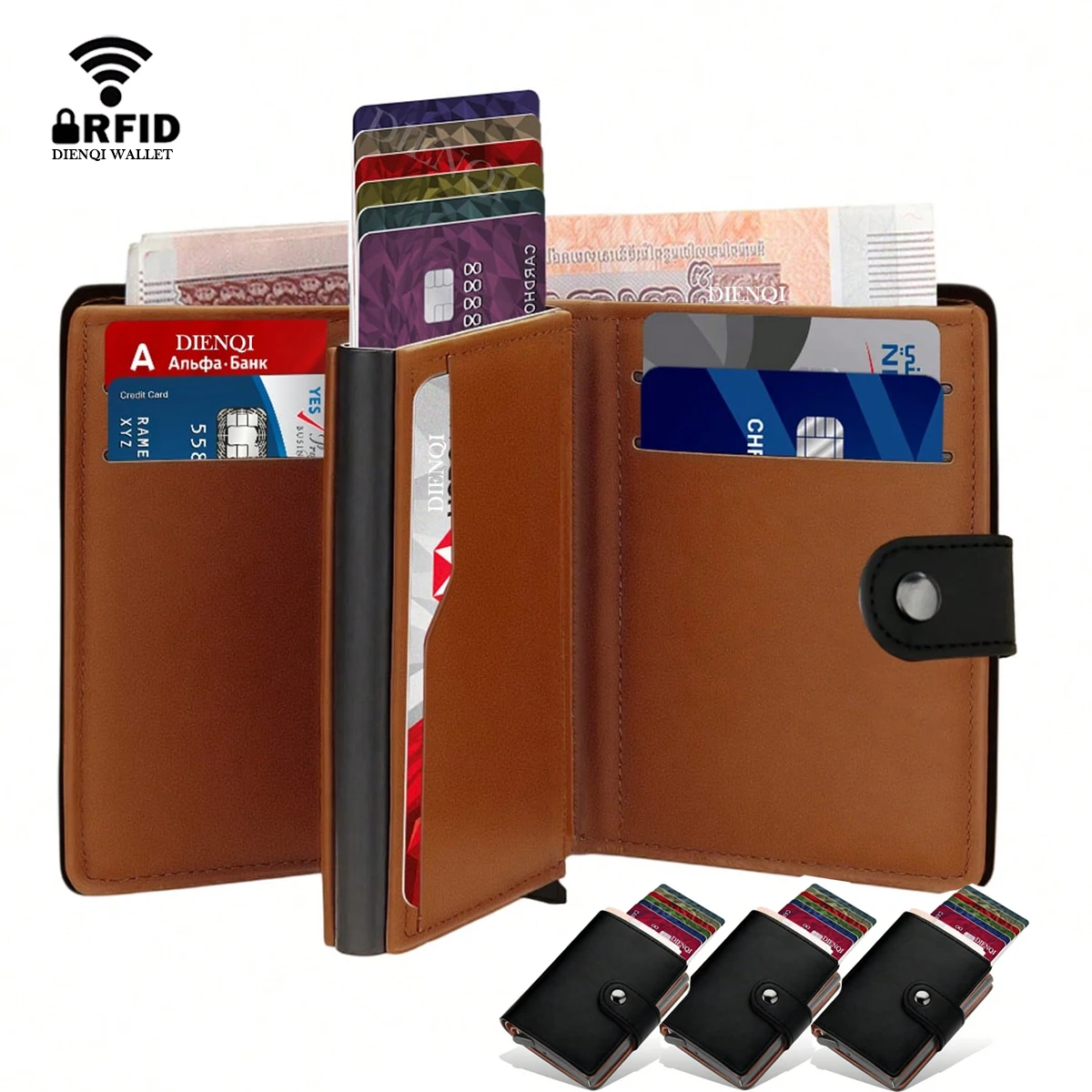 RFID 마이크로파이버 가죽 남성 지갑 팝업 은행 신용 카드 홀더 지갑 머니 백 클러치 동전 지갑 남성 스마트 지갑