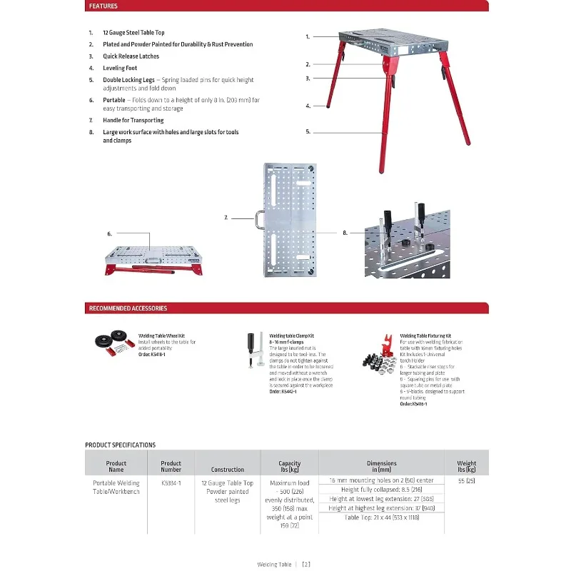 K5334-1 Draagbare Lastafel Vouwwerkbank 21 "X 44"