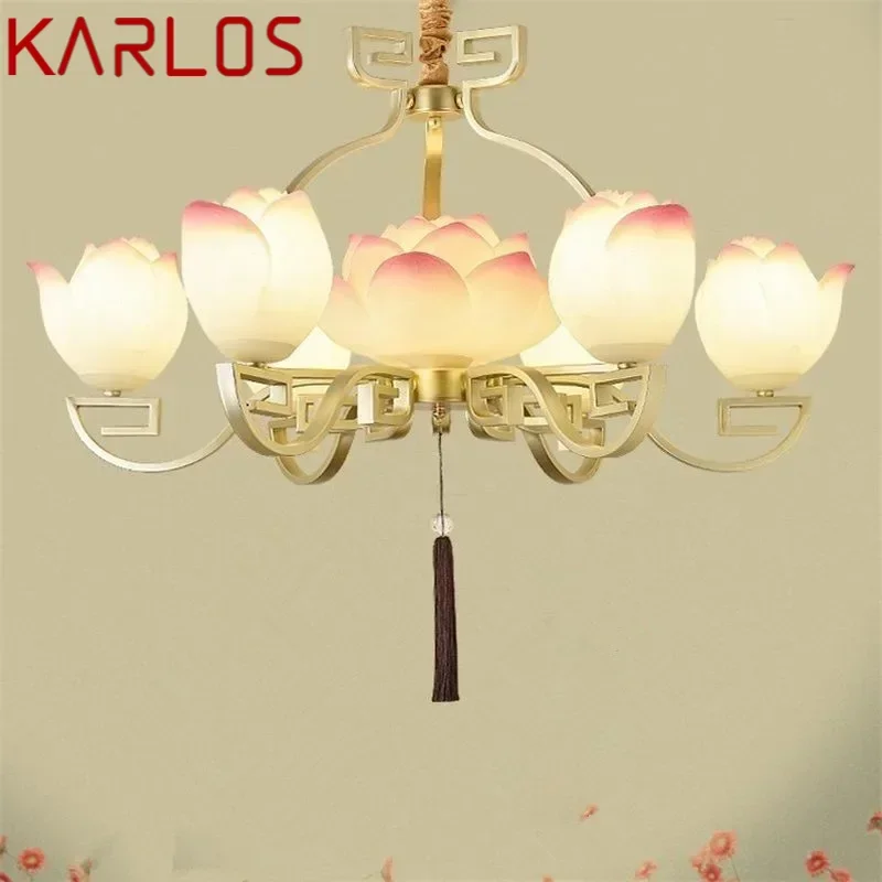 KARLOS Contemporary Lotus Pendent Lamp Retro Creativity LED Living Room Restaurant Bedroom Study Villa HotelTearoom Chandelier