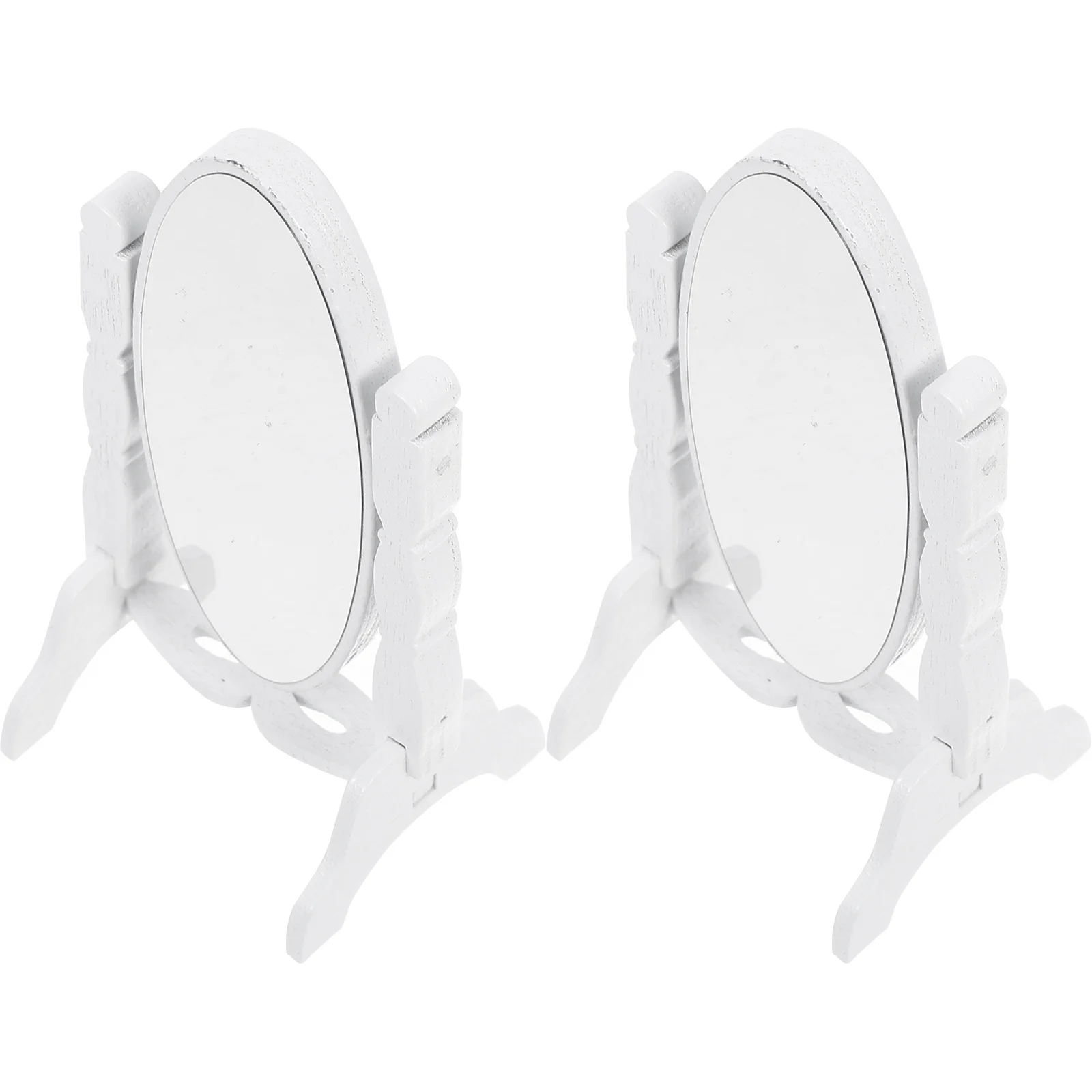 

2Pcs Small Vintage Mirror Wooden Frame 1:12 Scale Standing Makeup Table Decor for Dollhouse DIY Craft Bedroom Furniture