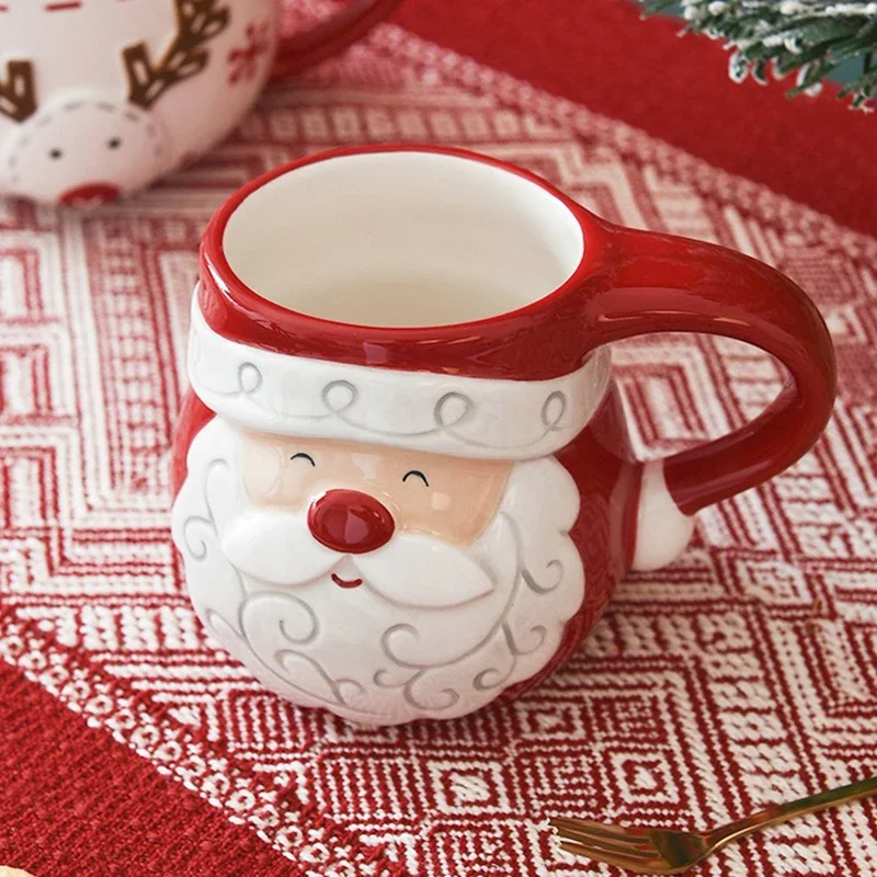 Christmas Mug Santa Claus Elk Cartoon Ceramic Coffee Cup Breakfast Drinks Oatmeal Milk Mugs Holiday Xmas Gifts Home Decorate