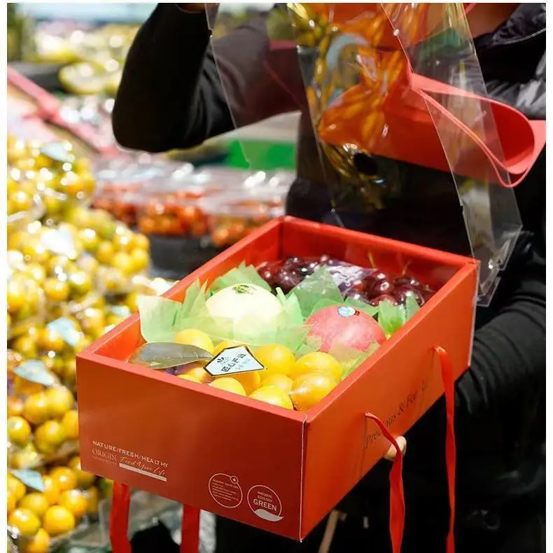 Caja de regalo con lazo de Navidad, caja de embalaje de regalo de fruta creativa de alta gama, cajas de almacenamiento de ramo de rosas transparentes rosas y rojas, 1 Uds.