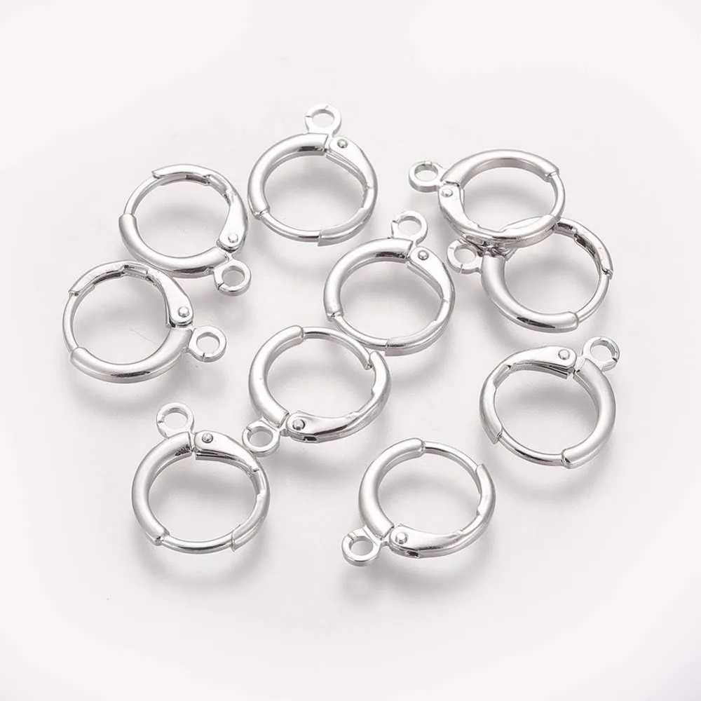 5 pares de accesorios para pendientes de aro Huggie de latón, ganchos redondos chapados en platino con lazo horizontal y pasador para joyería DIY
