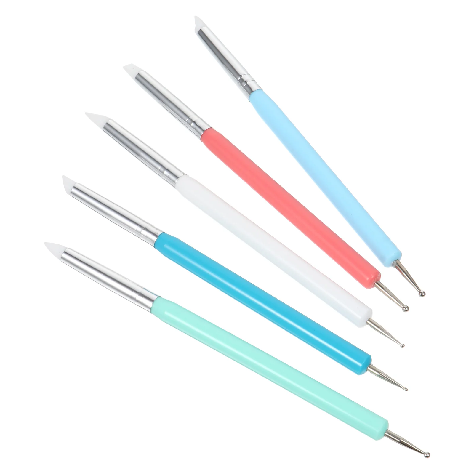 5 Pcs Silicone Dot Needle Pen Dotting Painting Brush Embossing Stylus Nail Detail Liner Manicure Gel