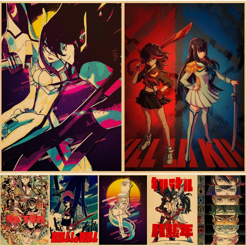 Póster de Anime Kill La Kill, póster de papel Retro Kraft, arte de pared, Bar, decoración de habitación, pintura para decoración del hogar