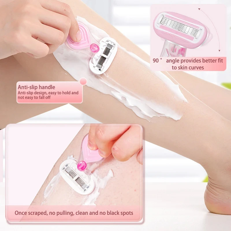 ماكينة حلاقة نسائية محمولة للسفر والوجه والساق والبيكيني وشعر الجسم مع مجموعة ماكينة حلاقة يدوية للسيدات بشفرة شبكية واقية