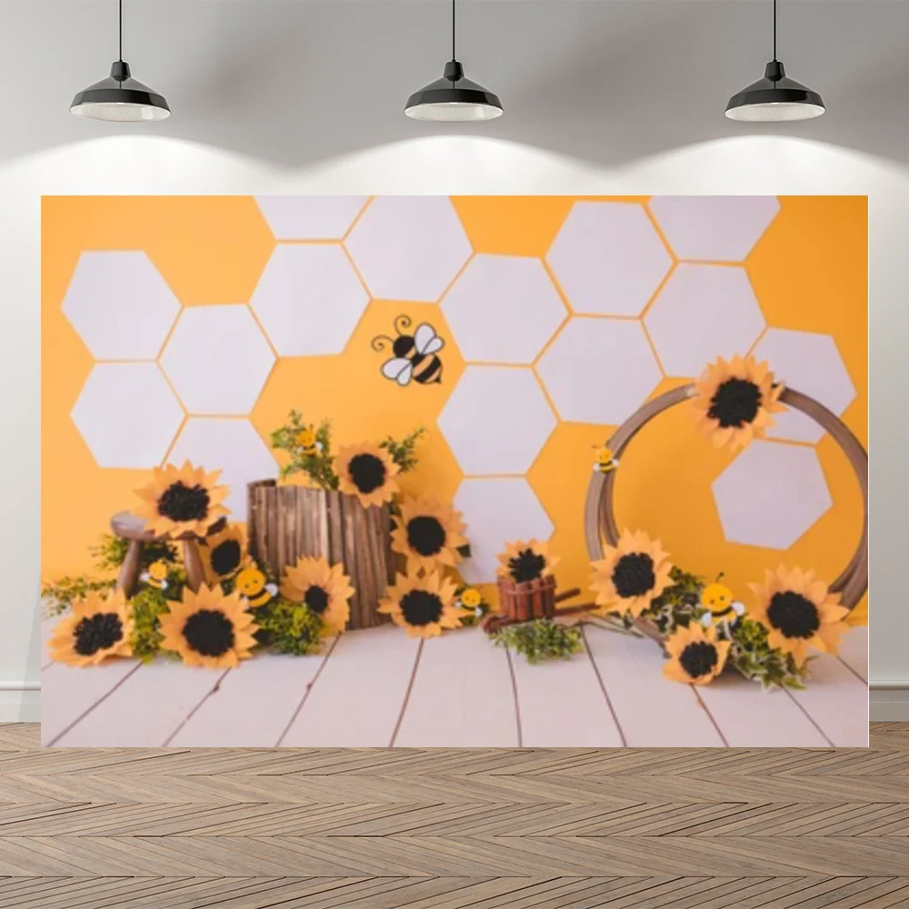 Nitree Bee Honeycomb Sun Floweers Yellow Baby Shower Birthday Backdrop Customized Kids Party Decorations Background Photocall