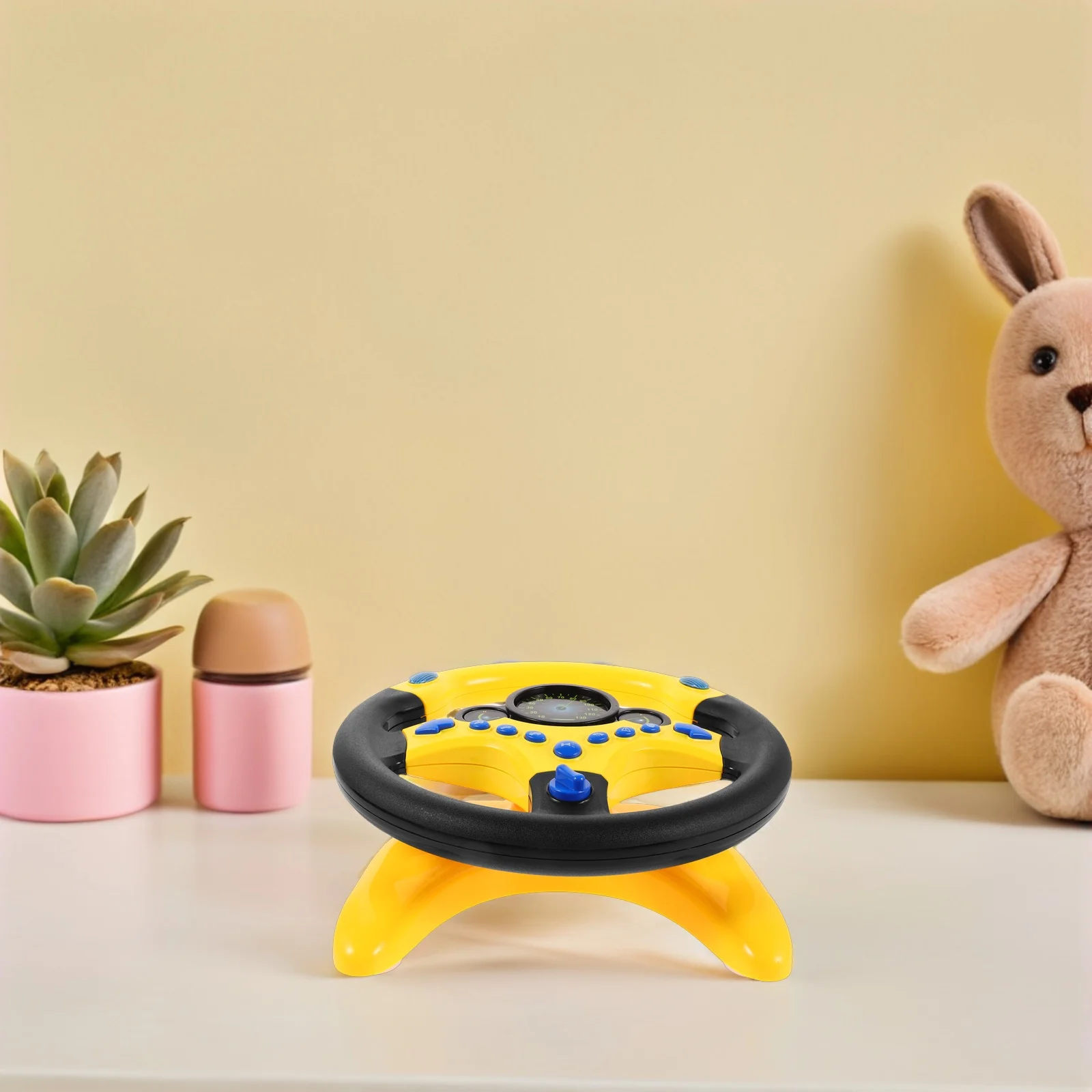 عجلة قيادة مقلدة باللون الأصفر، موسيقى تعليمية، محاكاة قيادة الأطفال