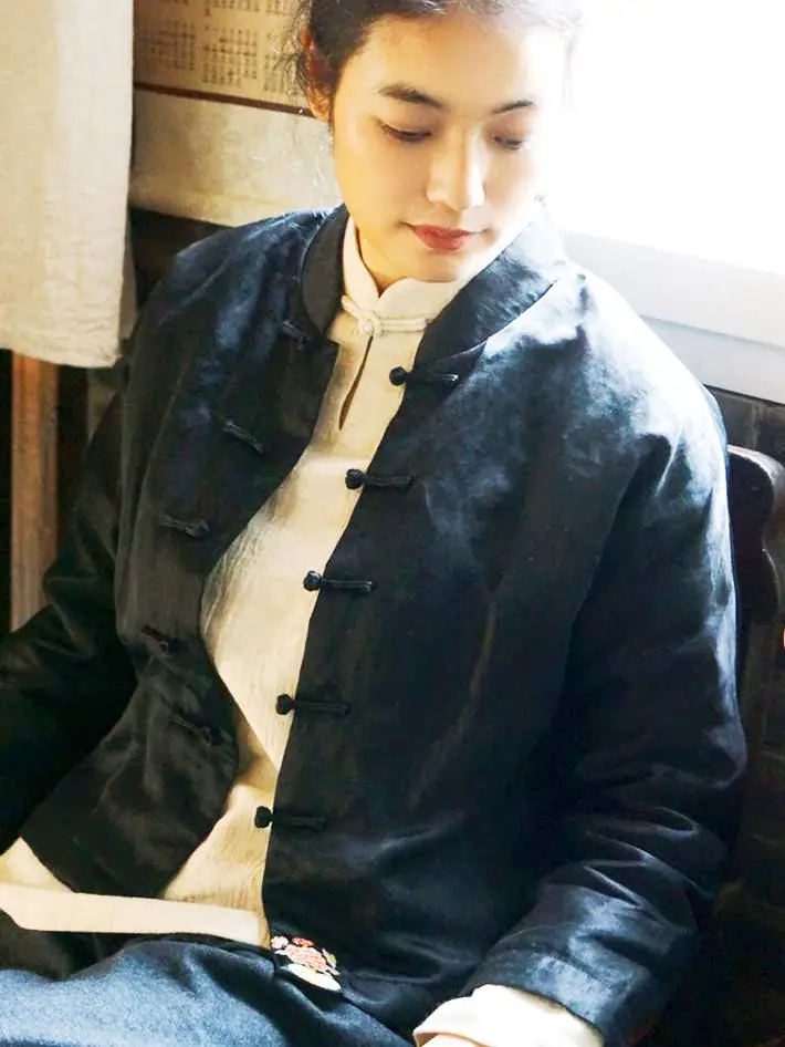 

Женский костюм-танчэнь Ele Reformed из высококачественной ацетатной ткани с классической застежкой на пуговицах, традиционное китайское пальто