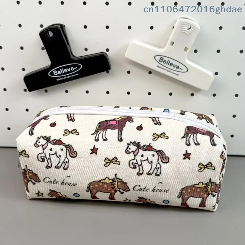 （Summer6）1 Pc Creative Cute Pony Pencil Case Large Capacity Storage Pencil Bags Multi-Functional Stationery Organizer Bag