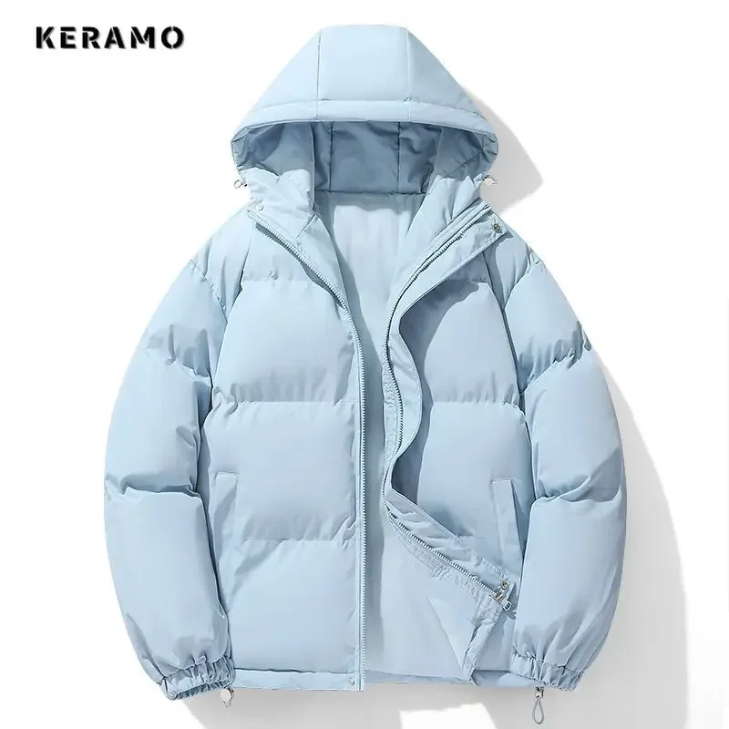 Women Casual All-match Long Sleeve Simple Zipper Parkas 2024 Winter Oversized Fashion Warm Outerwear Jacket Solid Hooded Coat