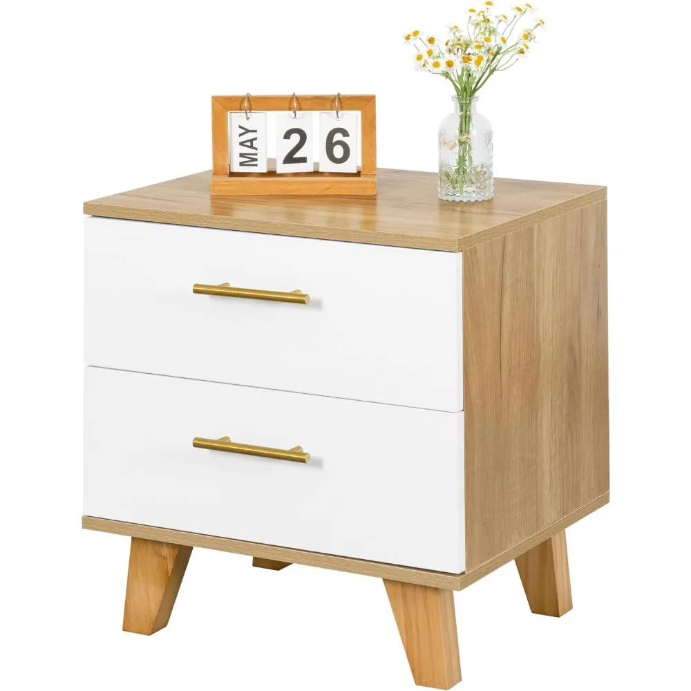 White Light Wood Nightstand with 2 Drawers - Night Stand with Drawers - Bedside Tables with Storage - Bed Side Table for Bedroom