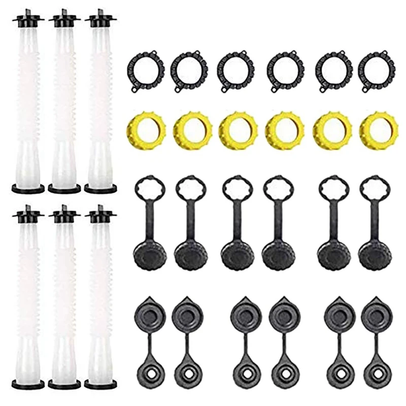 

Universal Gas Can Spout Replacement, 6 Pack Pour Nozzles Gasket Kit With Collar Cap, Stopper, Vent Plugs, Rear Vent Cap