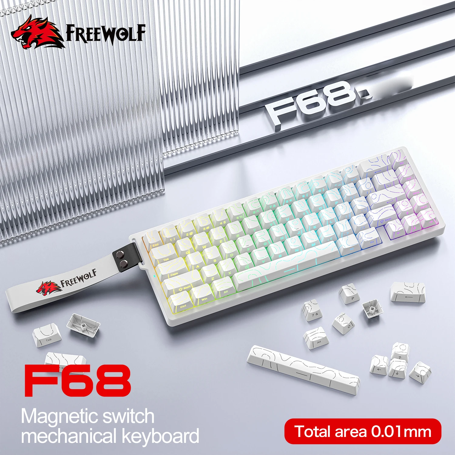 

FreeWolf F68 Magnetic Axis Gaming wired Mechanical Keyboard 0.01mm Precision Keycap 8KHz Polling Rate RGB Backlight Hot-Swap