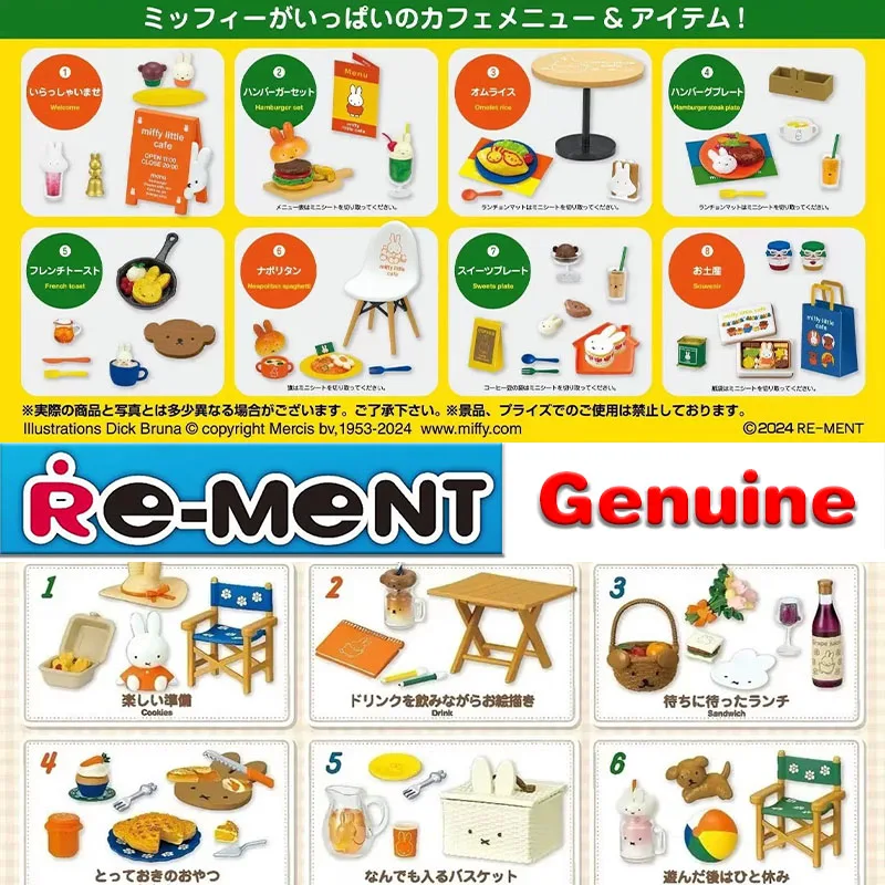 100% Original Re-Ment Miffy Natural Kitchen Series 8Pcs Miniature Food Model Toys Cute Miffy Figurines Desktop Ornaments Gifts