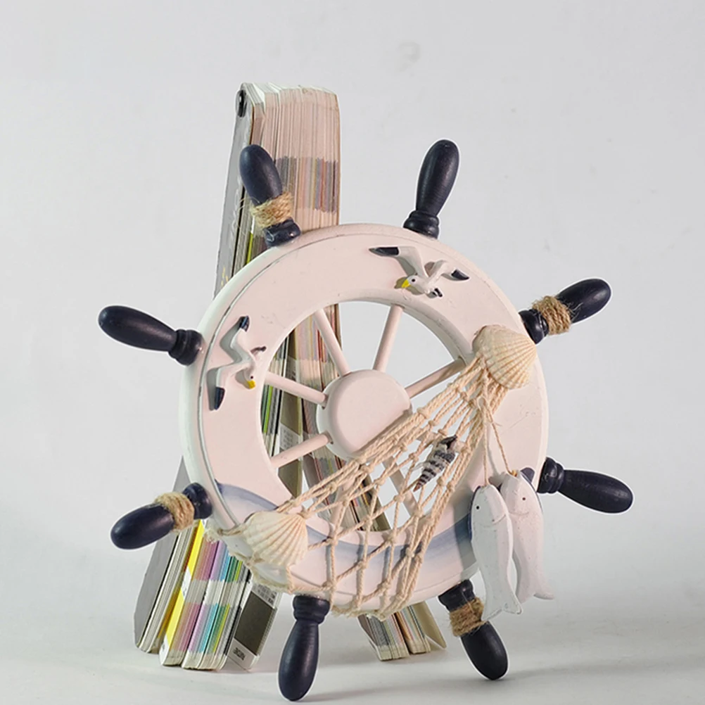 

Wooden Ship Wheel Rudder Decoration Mediterranean Style Home Bar Coffee Shop Marine Theme Ornament Durability Lightweight