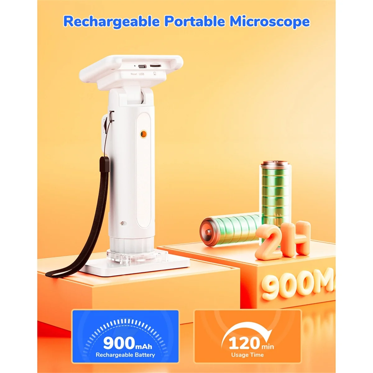 A002 Portable USB Kids Digital Microscope 2.8 Inch Screen Kids Observation Science Education Toys Gifts White