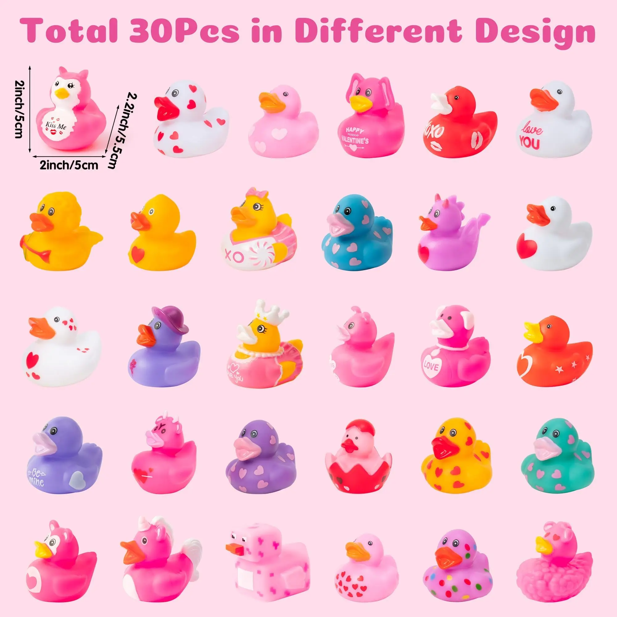 6/12/24pcs Valentines Rubber Ducks,Bath Showers Accessories,Mini 2.16
