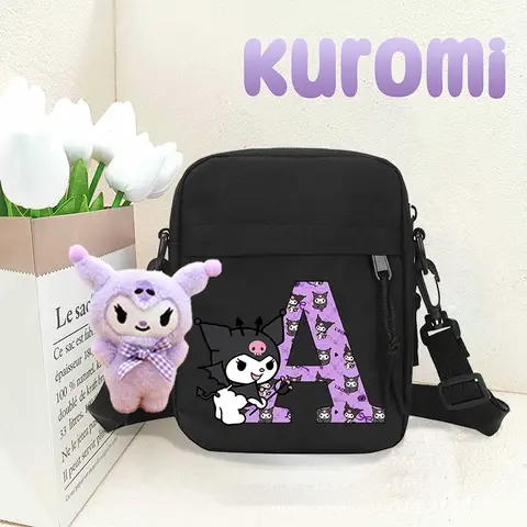 Sanrio Kuromi Shoulder Bag Kawaii Y2K Letter A-Z Print Popular Cute Crossbody Bags Female Canvas Handbag with Doll Cartoon Gifts