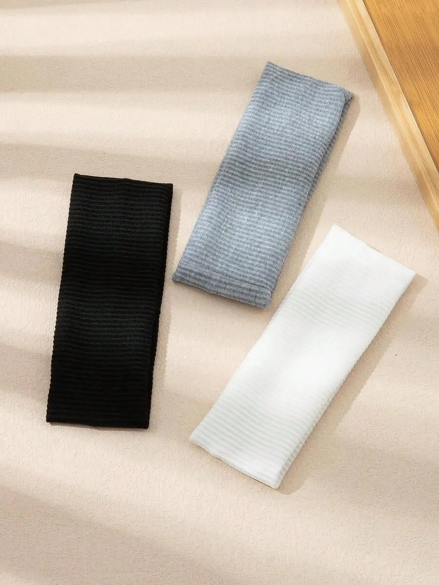 

3pcs Women Solid Ribbed Headbands For Daily Casual Wear