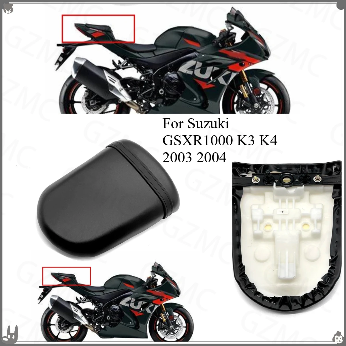 Seat Rear Cushion Fit for Suzuki GSXR1000 K3 K4 2003 2004 Motorcycle GSX-R 1000 Accessories Black Rear Pillion Passenger Seat - view 2